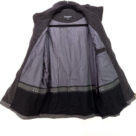 Yves Saint Laurent Wool Jacket Mens Size 54 Gray Full Zip Coat Mock Neck Pockets - Picture 4 of 12